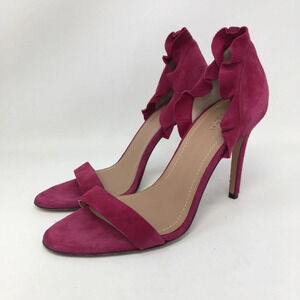 Lewit Shoes Heels Ruffle Suede Pumps Open Toe 6.5